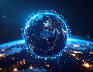 Obraz premium Global network, night lights, digital planet