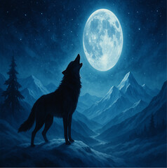 Obraz premium wolf howling at night