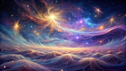 Celestial Sandscapes A Dreamlike Vision of Serene Cosmic Dunes Under a Starry Sky with Nebulous Swirls