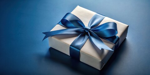 A luxuriously wrapped gift box with a vibrant blue ribbon, signifying celebration and thoughtful presentation