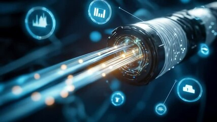 Bright light streams through a futuristic data cable, symbolizing rapid digital information flow. - Powered by Adobe