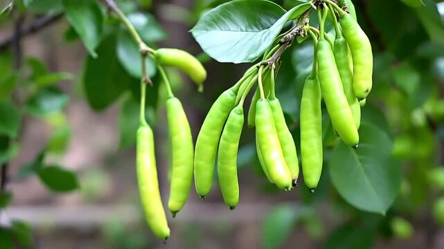 Fresh green beans on the vine, a healthy and organic vegetable pod High quality natural video footage 4k cenamatic video short
