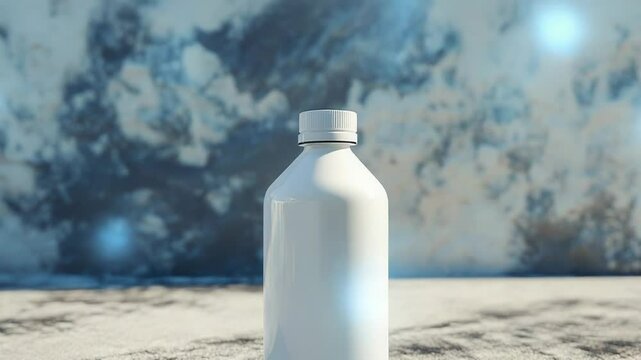 White plastic bottle mockup standing on concrete surface