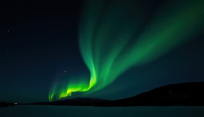 Aurora borealis over a snow-covered landscape