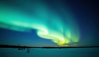 Aurora borealis over snowy landscape
