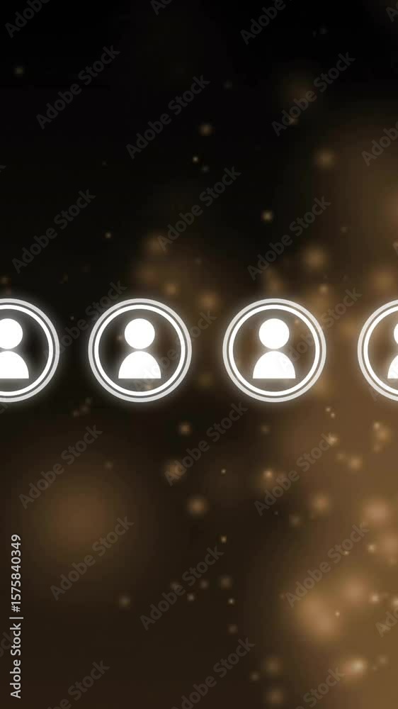 Poster row of user icons animation over golden bokeh background