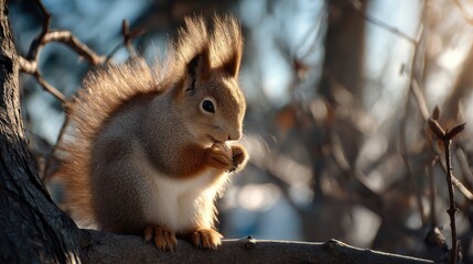 Fototapeta premium Squirrel on branch eating