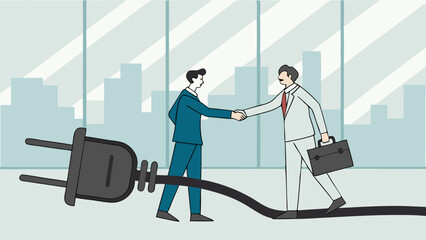 Vector Businessmen shake hands in office setting, symbolizing partnership and collaboration