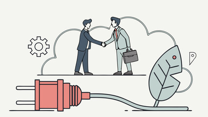 Vector Businessmen shake hands in partnership for sustainable energy solutions