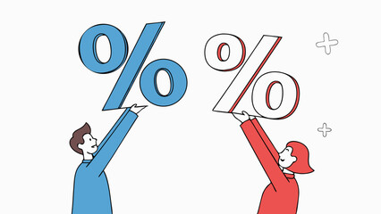 Vector percentage symbols, one blue and one red, symbolizing finance and growth