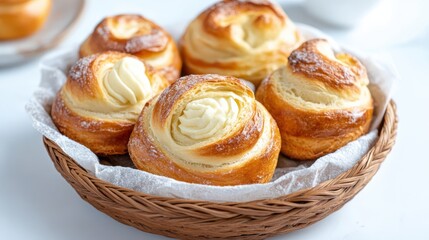 Delicious Basket of Assorted Pastries with Creamy Frosting and Delight