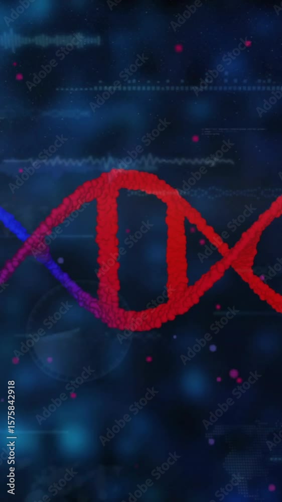 Poster dna strand and binary coding, scientific data processing animation