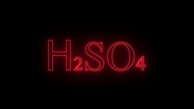 Bright red neon chemical formula for sulfuric acid h2so4 on a black background