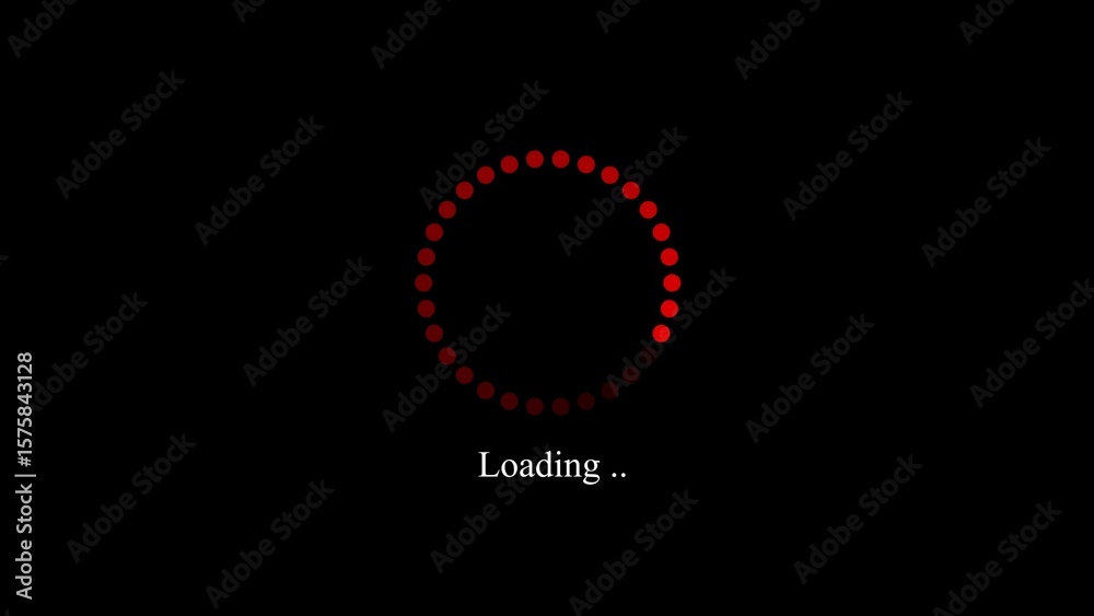 Fototapete animated red circular loading indicator with text on a black background