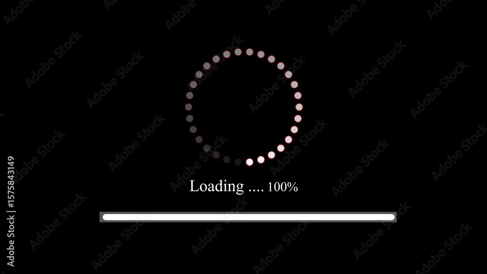 Poster Circular loading indicator with progress bar and text showing 100 percent completion
