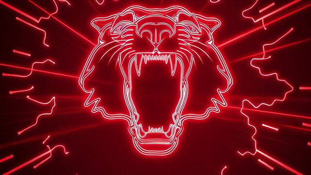 ネオンの虎が吠えるイラスト｜Roaring Neon Tiger Illustration