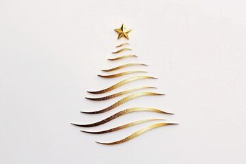 A Christmas tree made of gold foil, in a simple and elegant style, with a white background