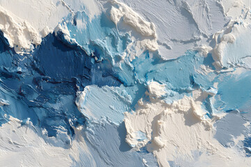 Textura de pintura al óleo abstracta sobre lienzo. Obra de arte moderna colorida, trazos abstractos de pintura azul y blanca.