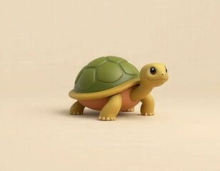 Fototapeta premium A stylized 3D turtle sitting still with its head slightly out of the shell. Designed with simplified smooth surfaces and mid-tone colors. Centered composition with a clean light background. Ideal for 