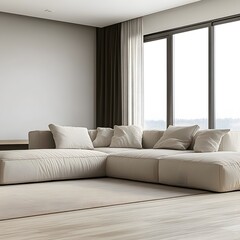 Modern Beige Sectional Sofa in Minimalist Living Room