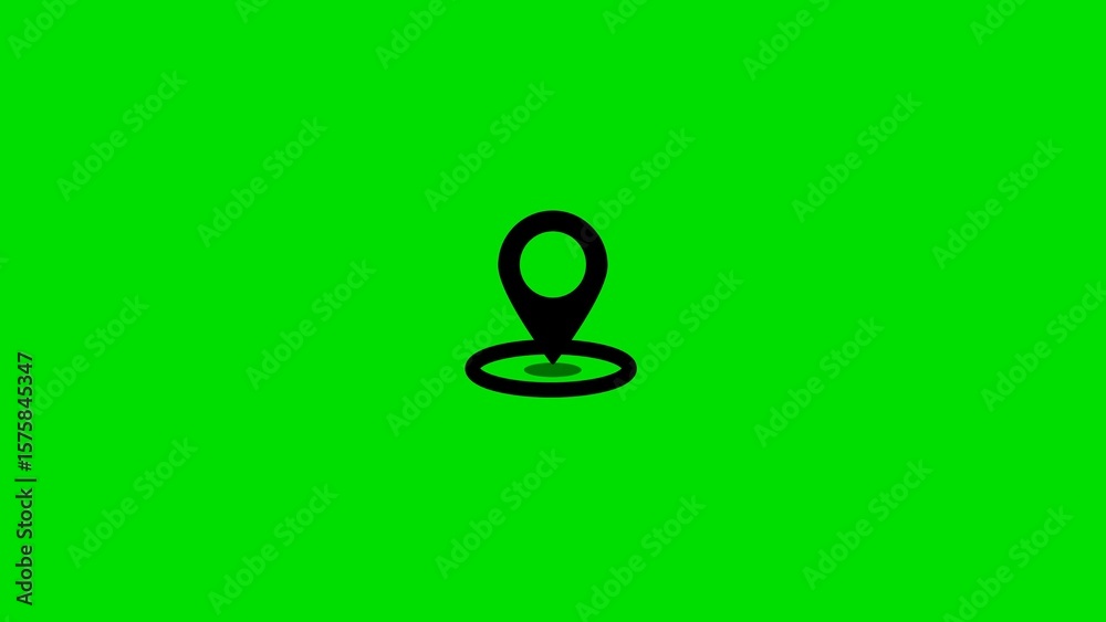 Poster simple black location pin icon centered on bright green background for navigation and mapping concep