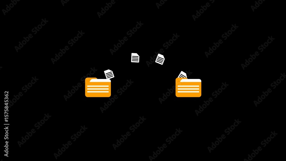 Poster digital file transfer concept illustrating data sharing and information exchange between two folders