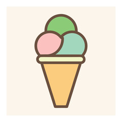 Colorful Ice Cream Cone with Three Scoops on a Cream Background