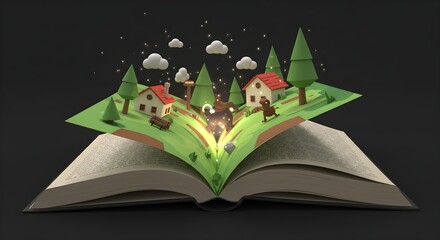 Magical Pop Up Book with a Glowing 3d Village Story Coming to Life