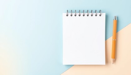 Blank notepad and pen on pastel background (1)