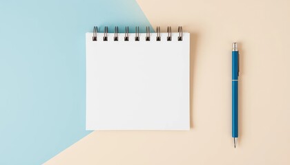 Blank notepad and pen on pastel background (4)