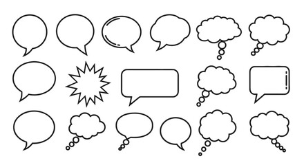 Speech bubbles outline various shapes. Communication design, conversation, message, icon, shape