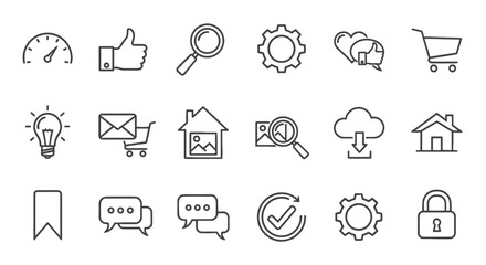Set of line icons showing different functions. Collection of symbol signs, website interface, business metaphor, online service