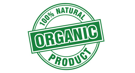 Green stamp says 100% natural organic product. Eco-friendly, sustainable, healthy eating, natural ingredients