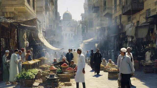 Bustling Cairo street with People Selling Spices 4K Video