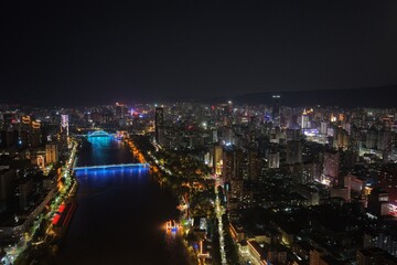 Obraz premium Aerial view of Lanzhou city, Gansu, China