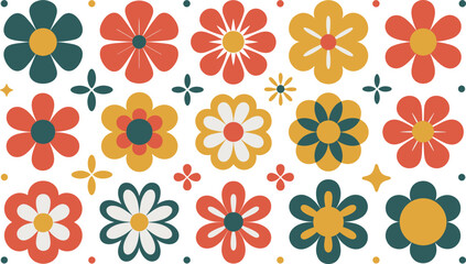 Retro 70s Floral Pattern Background with Hippie Flowers