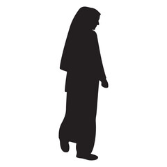 Silhouette of a islamic woman and girl standing  in black and white vector illustration