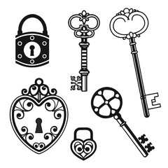 Antique Keys and Locks Vintage Keyhole Illustrations
