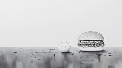 Hyperrealistic Pencil Sketch of a Hamburger and Sphere
