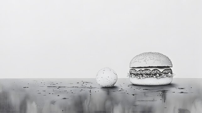 Hyperrealistic Pencil Sketch of a Hamburger and Sphere