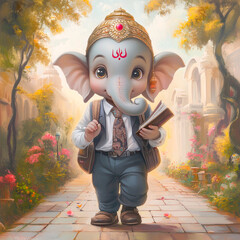 Lord ganesha going to school