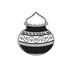Decorated pot with a rounded top and wavy patterns silhouette