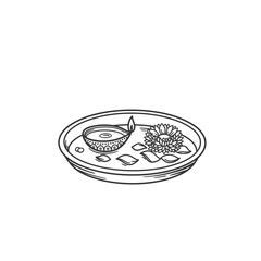 Outline drawing of diwali lamp flower and petals silhouette