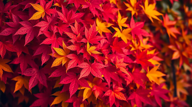 Ai generated image of vibrant red and orange maple leaves in autumn