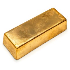 Solid gold bar on white background reflecting wealth and luxury