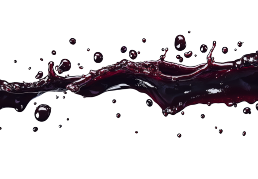 Dark liquid produces ripple effect with drops on a transparent background.
