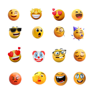 3D Emoji Icon Collection &ndash; Funny, Sad, Happy, and Cute Cartoon Emojis on Transparent Background