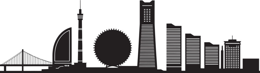 Cityscape skyline silhouette with bridge and Ferris wheel vector