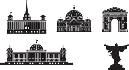 Obraz premium Famous architectural landmarks and a statue architecture building