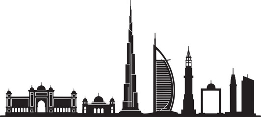 Dubai skyline silhouette with iconic modern architecture and traditional buildings vector